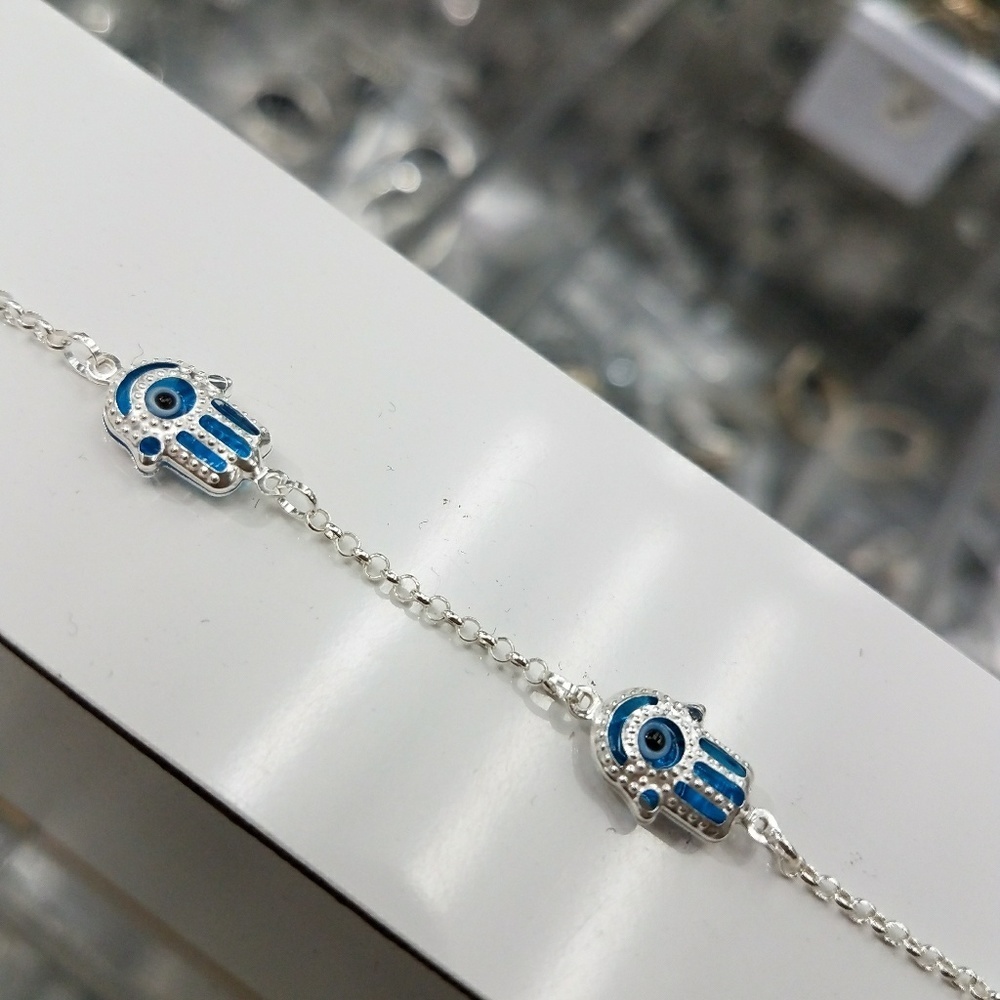 Evil eye Chamseh Blue & Silver Bracelet 7.5 inches - Picture 2 of 3